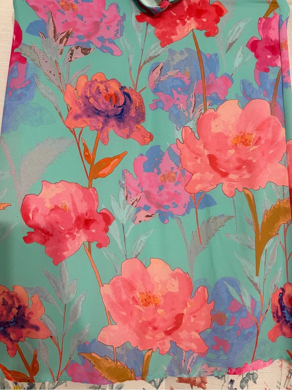 Everly Aqua Slip Dress with Pink Floral Print